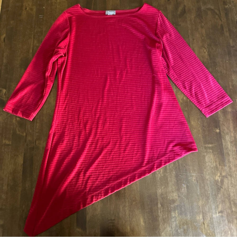 Chico's Travelers Womens Asymmetrical Ribbed Top Blouse Size 1‎ (M) Red Office
